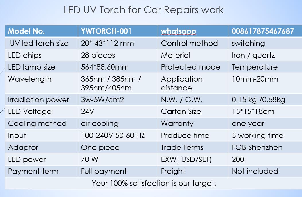 Led uv torch for car repairs resin glue cure application